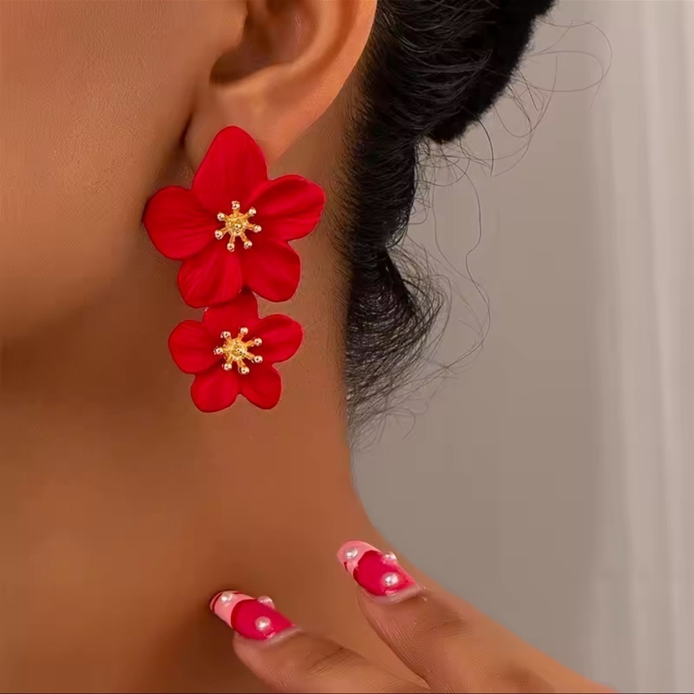 Sakura Red Blossom Flower Earrings